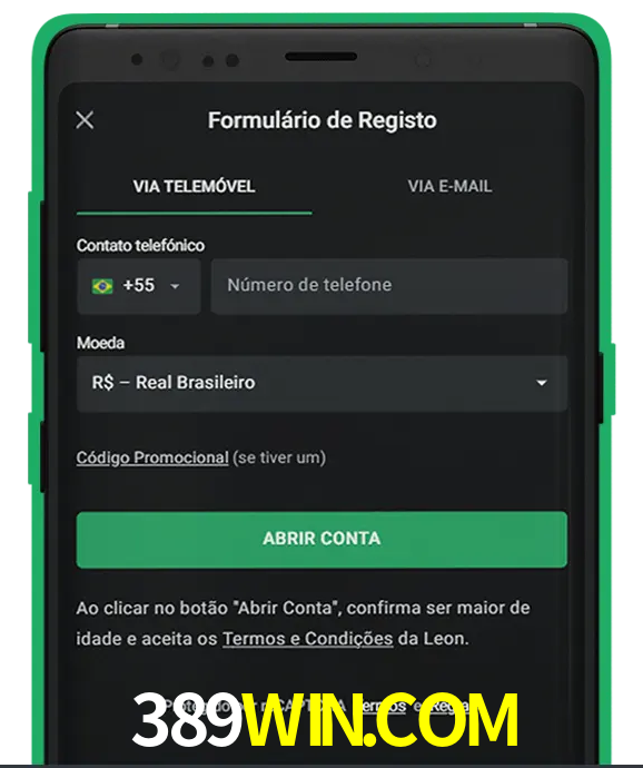 Tela de cadastro do 389Win mostrando o fluxo de registro da conta